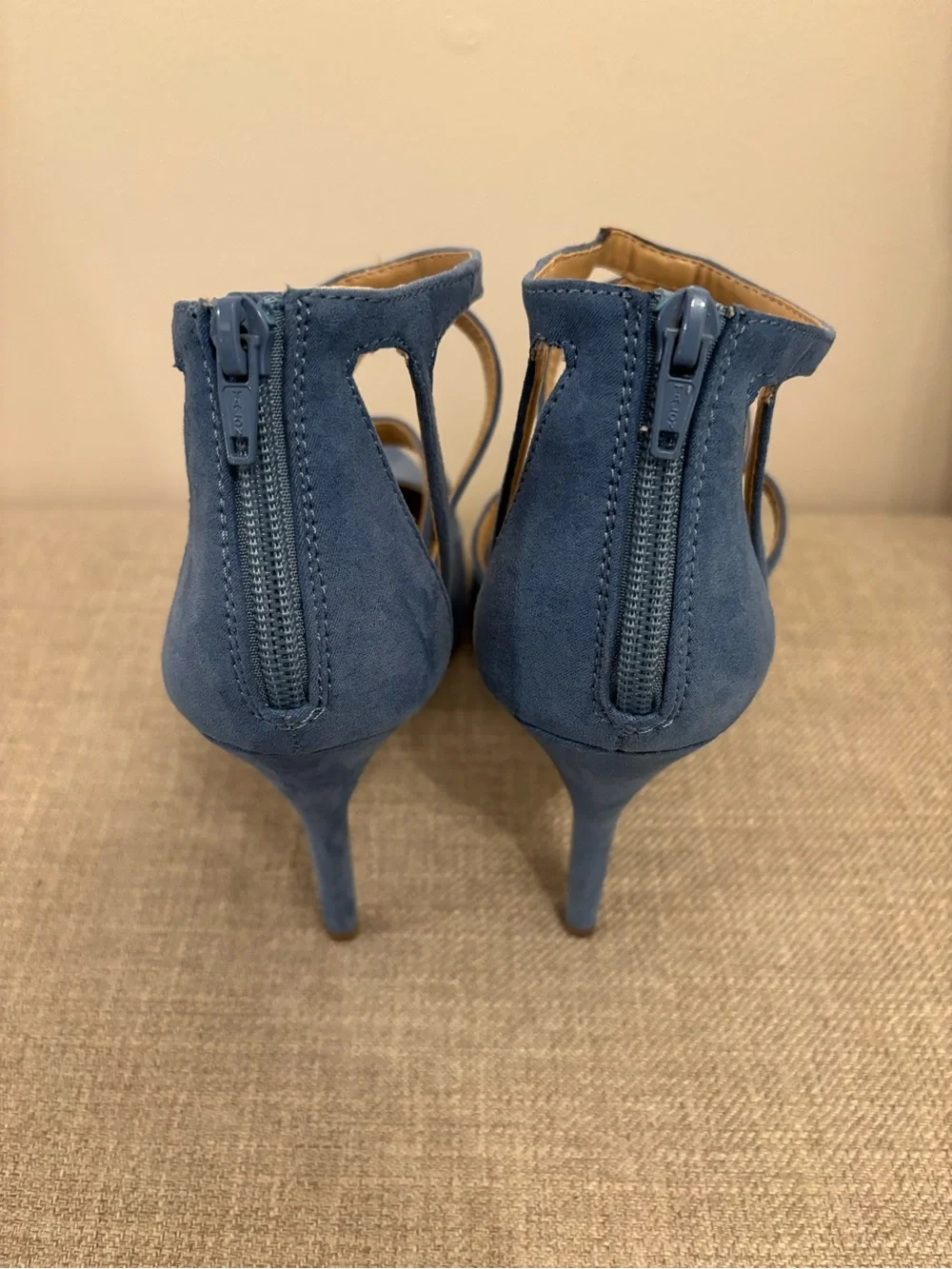 Blue Suede Strappy Pointed-Toe High Heels